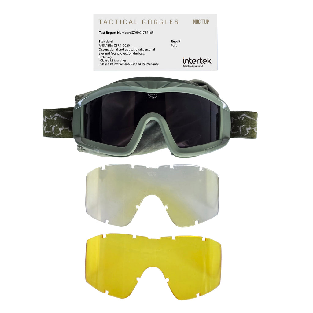 MUCITUP MUCTAC Pro Tactical Goggles ANSI Z87.1 Ballistic 3 Lens Kit