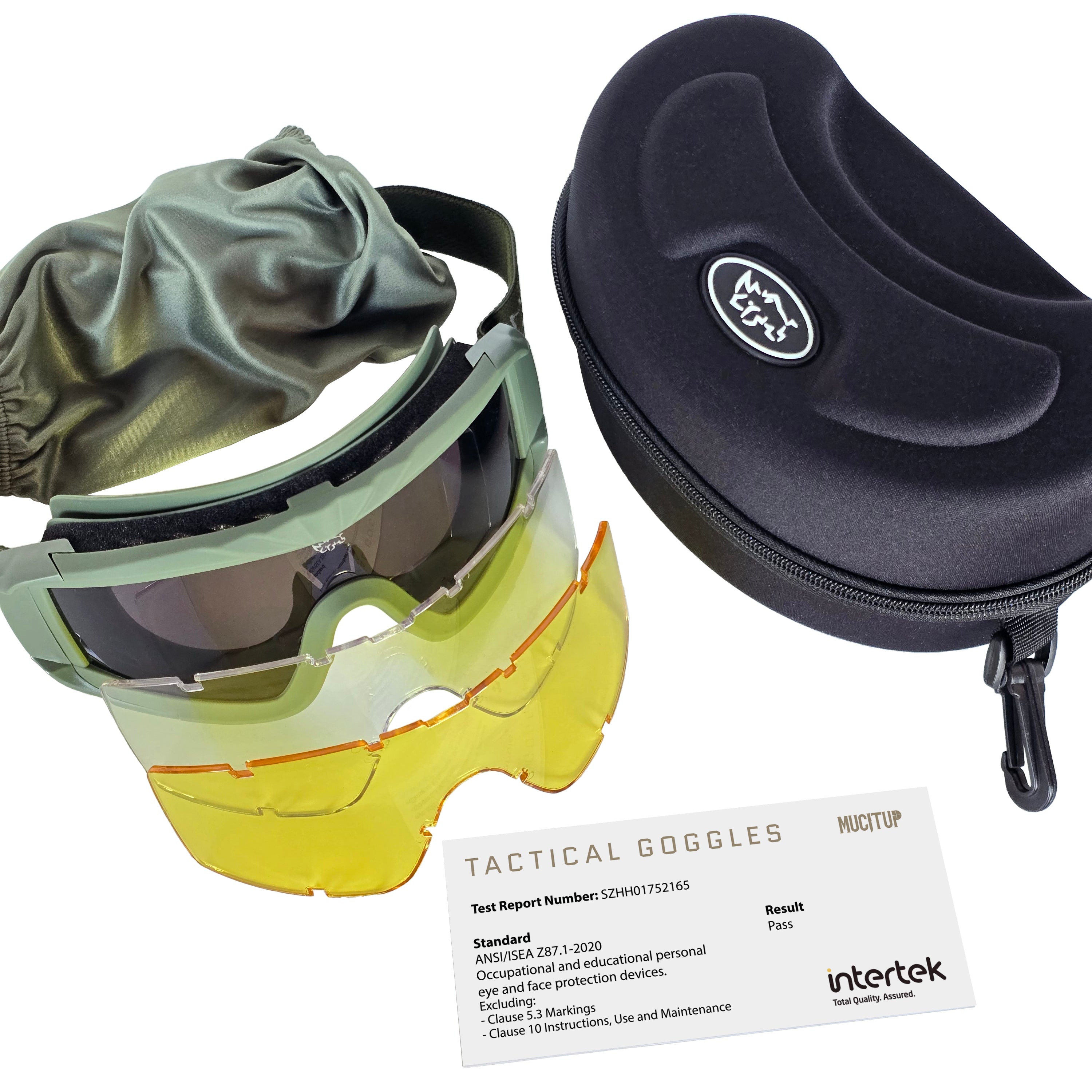 MUCITUP MUCTAC Pro Tactical Goggles ANSI Z87.1 Ballistic 3 Lens Kit