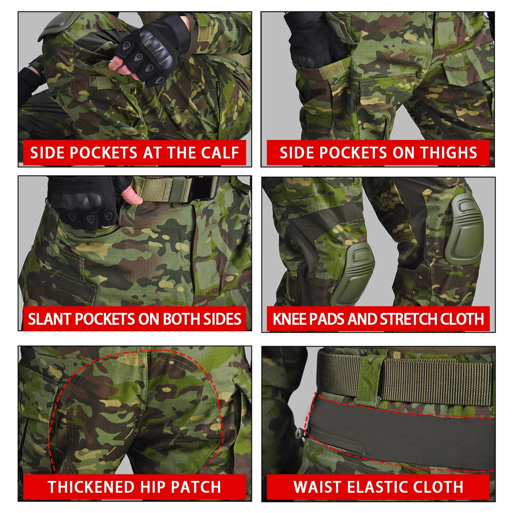 Men's G3 Tactical Combat Pants with Knee Pads – Camo Military Cargo Pants for Airsoft, Hunting, Hiking & Outdoor Gear