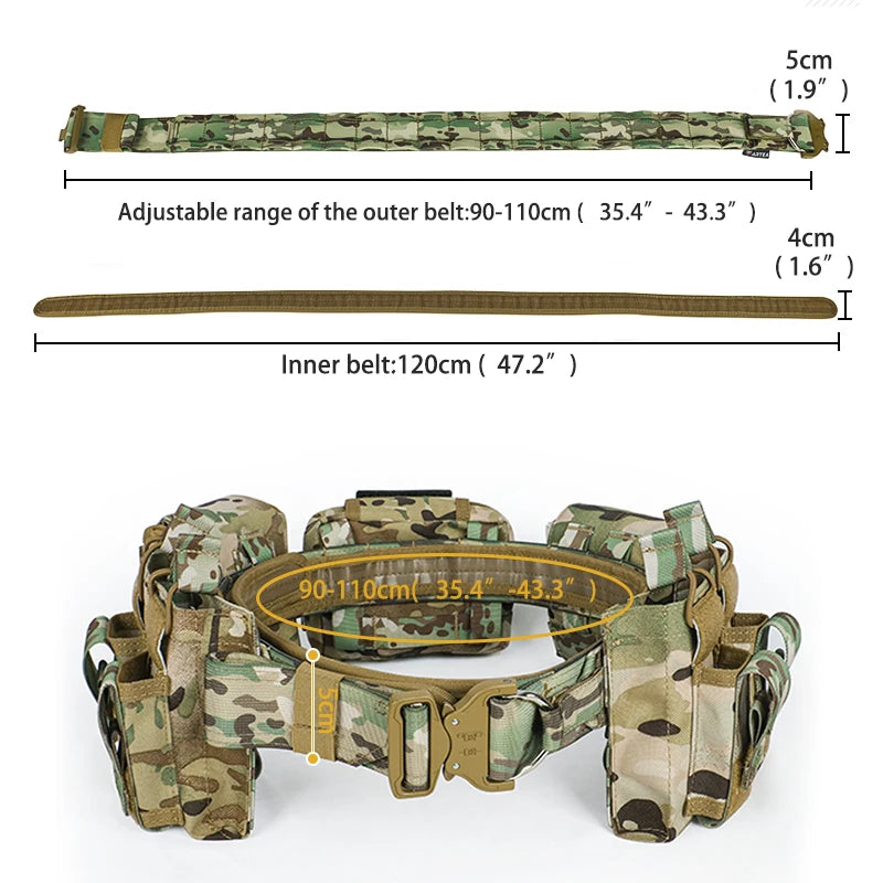 Outdoor Tactical Duty Belt 7-in-1 – MOLLE Battle Belt with Pouches | Law Enforcement & Airsoft