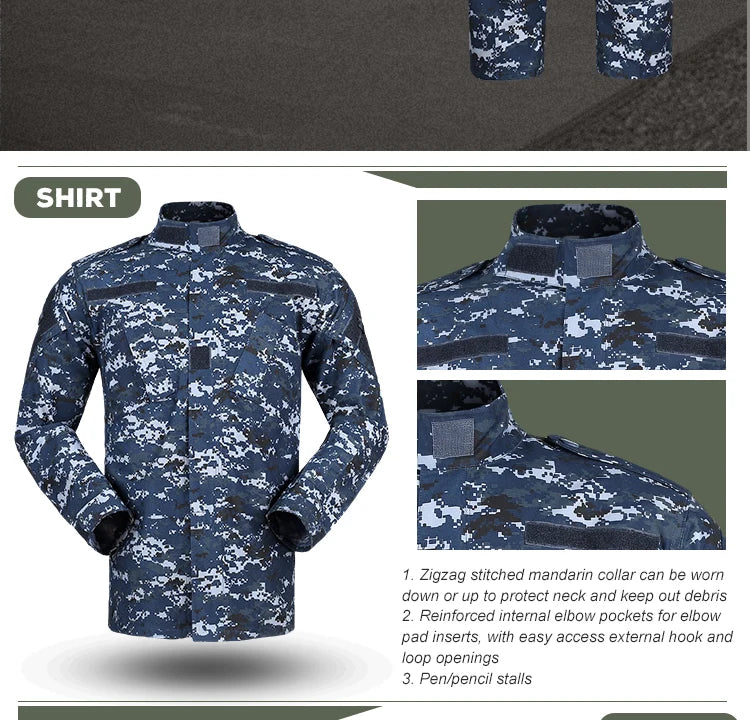 Military Navy Blue Camouflage Tactical Uniform Set for Airsoft, Training & Outdoor Use