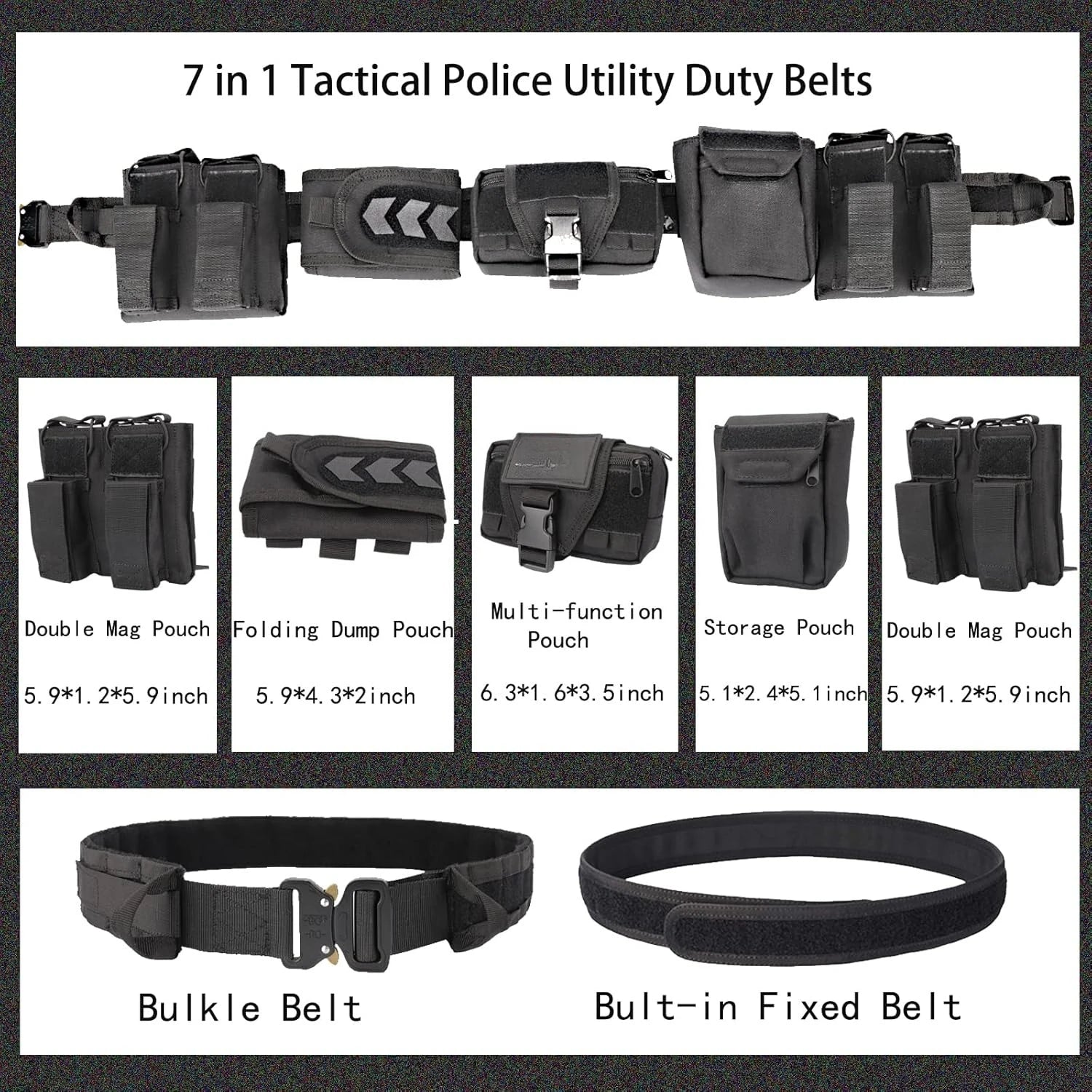 Tactical Battle Belt 7-in-1 Set – Quick Release Airsoft Duty Belt with Pouches