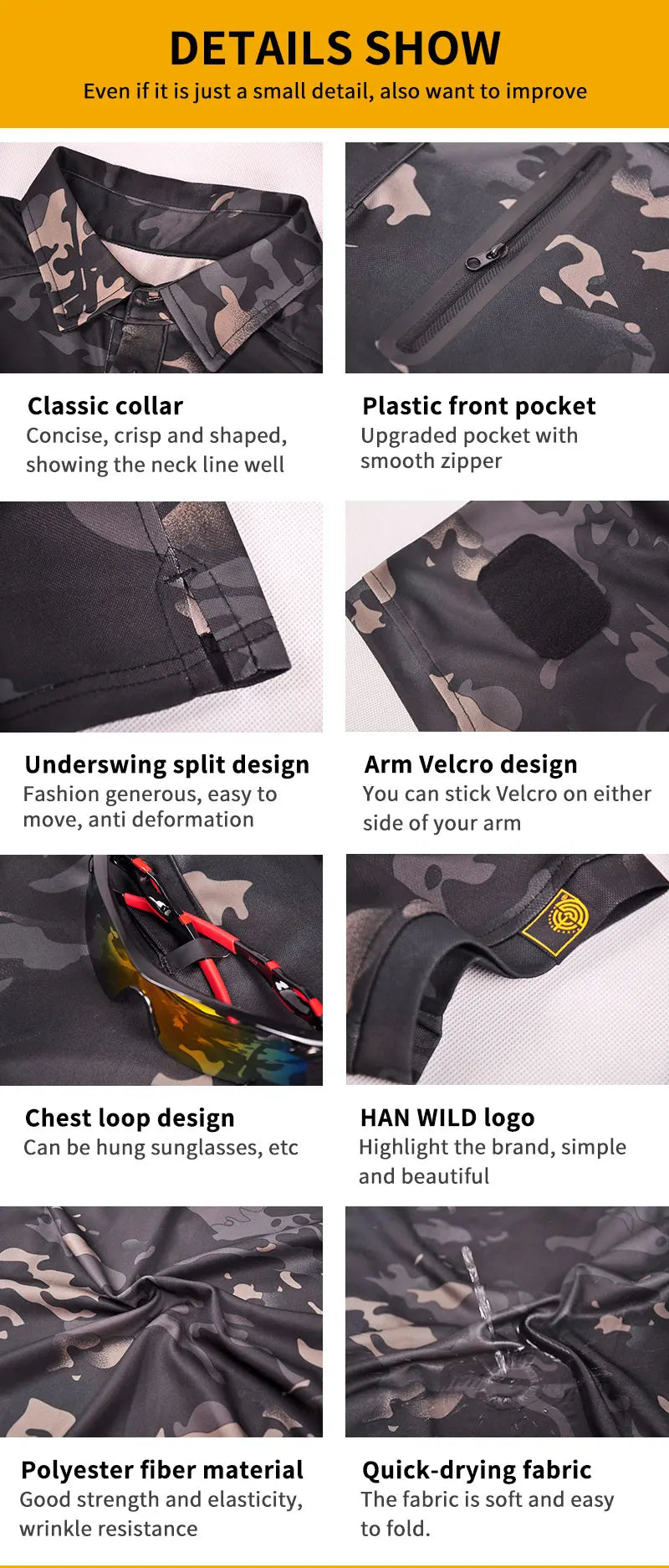 HAN WILDC Tactical Camo Combat T-Shirt – Quick-Dry with Hidden Pockets | Airsoft & Hunting