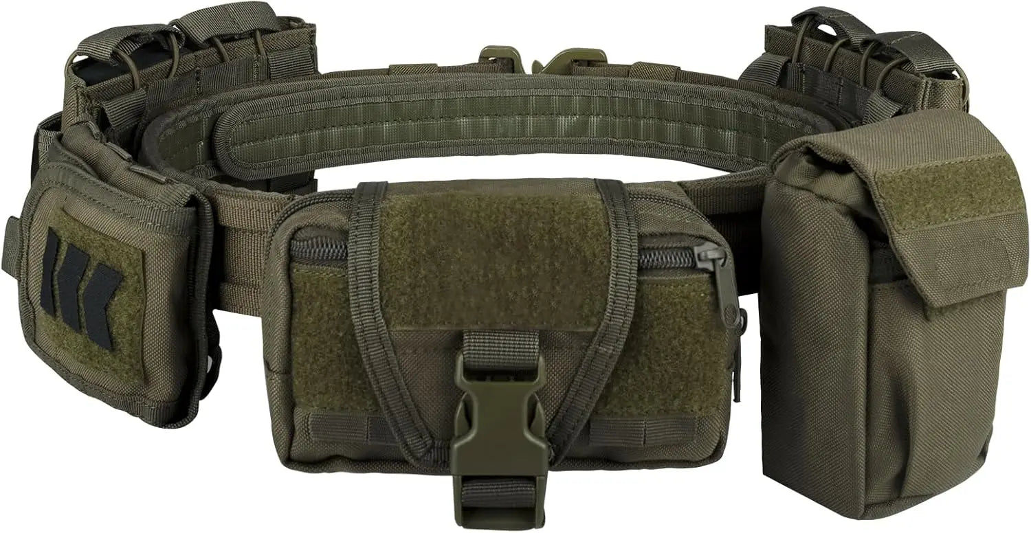 Tactical Battle Belt 7-in-1 Set – Quick Release Airsoft Duty Belt with Pouches