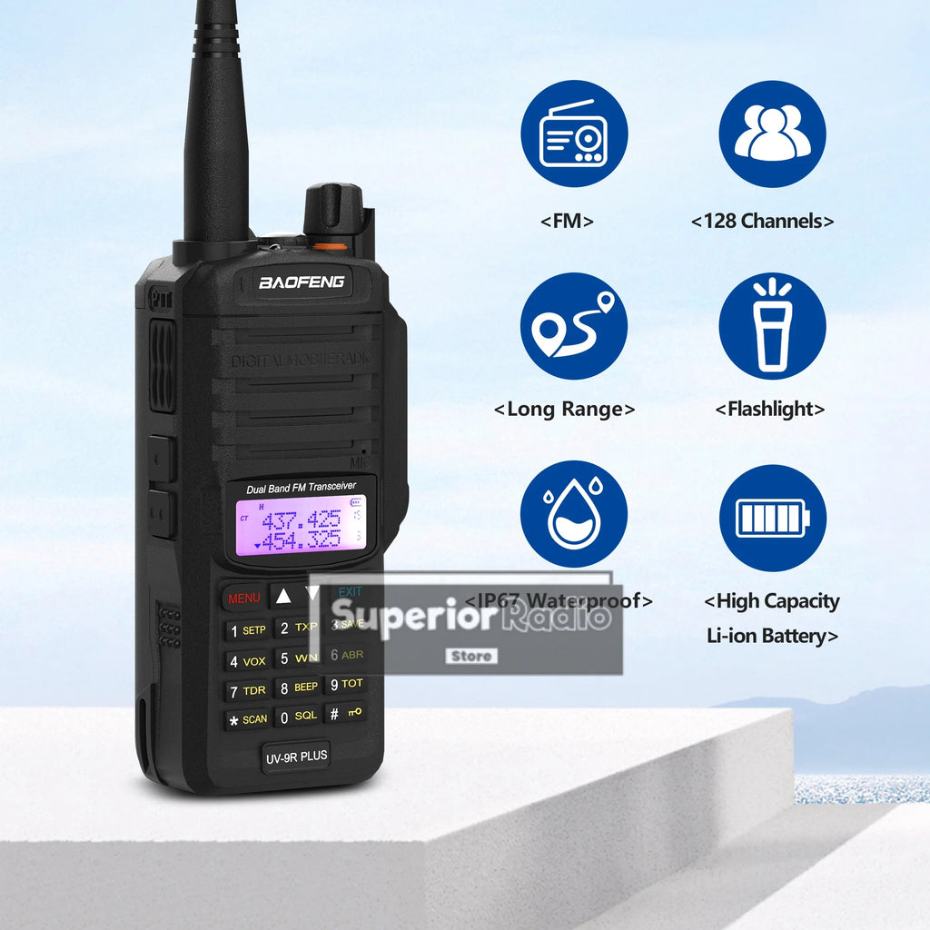 Baofeng UV-9R Plus Waterproof Walkie Talkie – IP67, Long Range, Type-C Charging