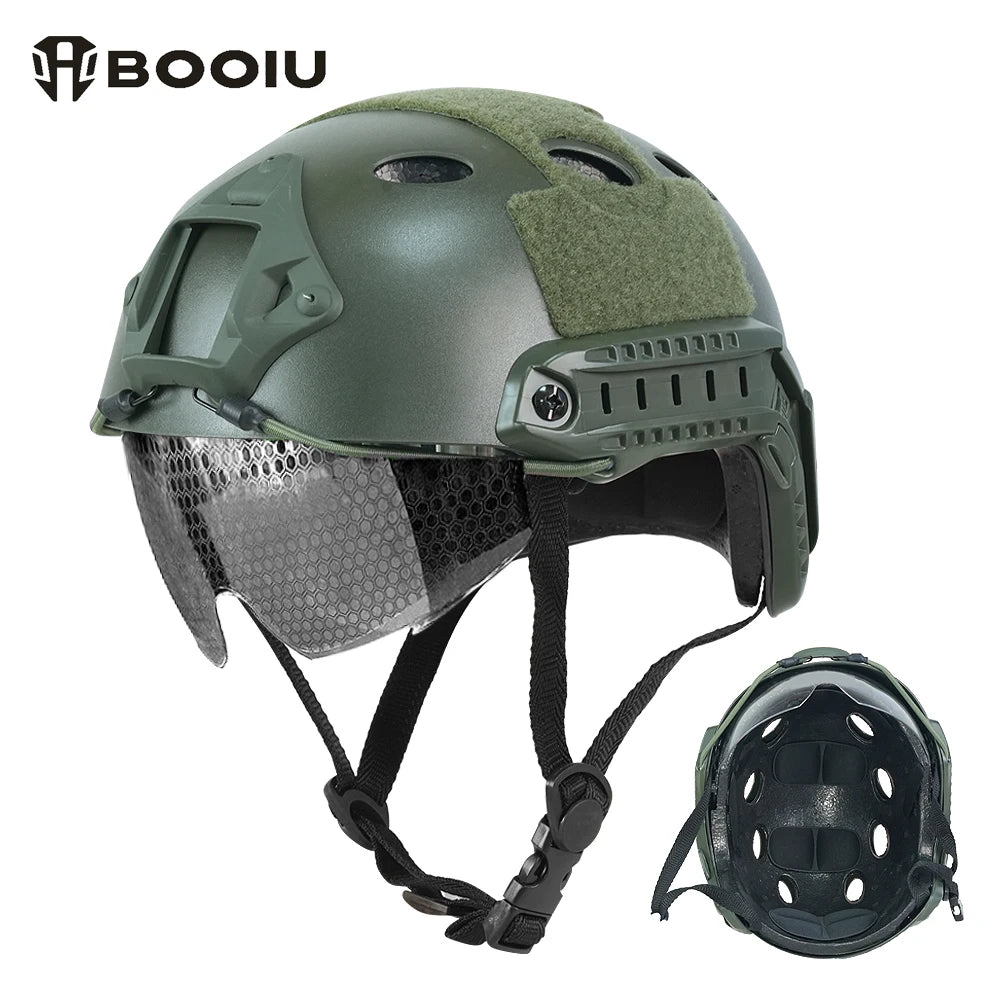 BOOIU Tactical FAST Helmet with Flip-Up Goggle – MH / PJ Style