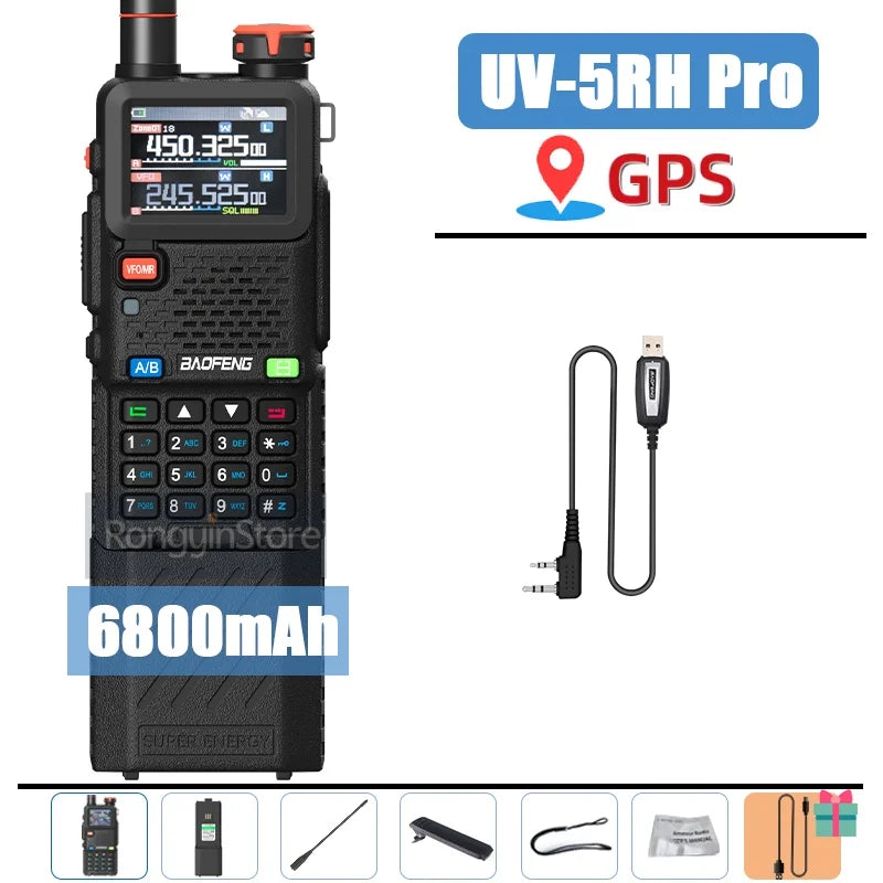 Baofeng UV-5RH Pro GPS Walkie Talkie – 10W Full Band, Type-C, Wireless Copy
