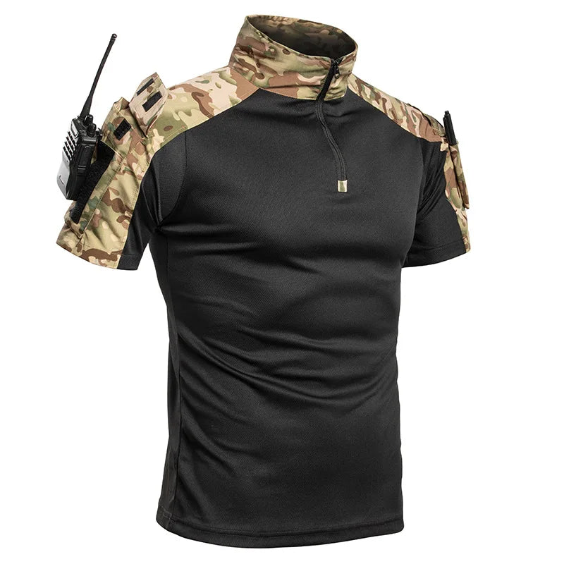 UETEEY Men's Tactical Combat Shirt – Short Sleeve 1/4 Zip Quick-Dry | Airsoft & Outdoor