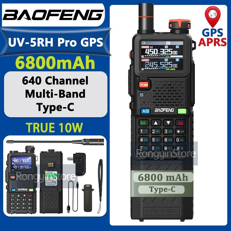 Baofeng UV-5RH Pro GPS Walkie Talkie – 10W Full Band, Type-C, Wireless Copy