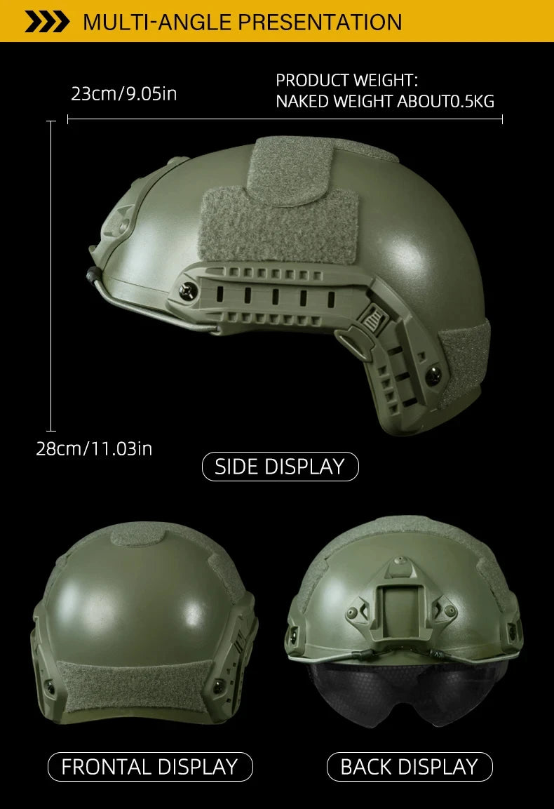 BOOIU Tactical FAST Helmet with Flip-Up Goggle – MH / PJ Style