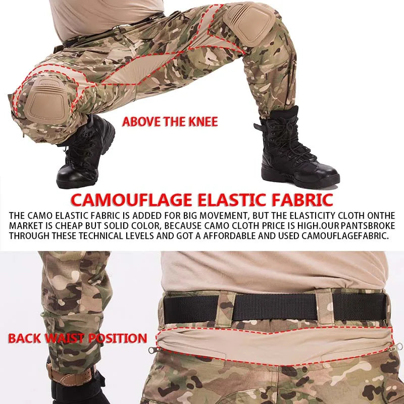 Men's G3 Tactical Combat Pants with Knee Pads – Camo Military Cargo Pants for Airsoft, Hunting, Hiking & Outdoor Gear