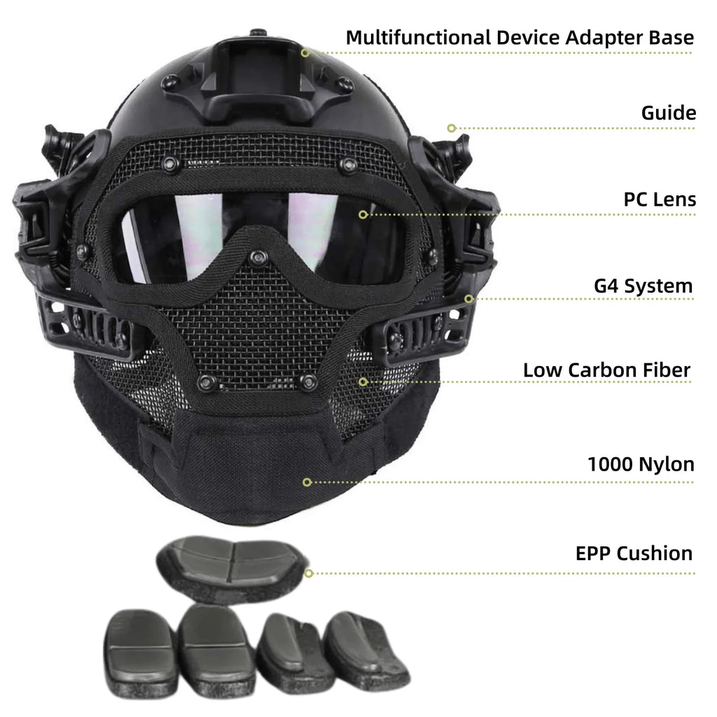Full Face Mesh FAST Helmet with Anti-Fog Goggles – Airsoft Wargame