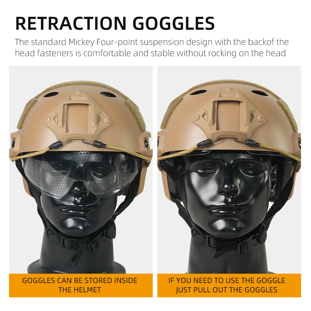 BOOIU Tactical FAST Helmet with Flip-Up Goggle – MH / PJ Style
