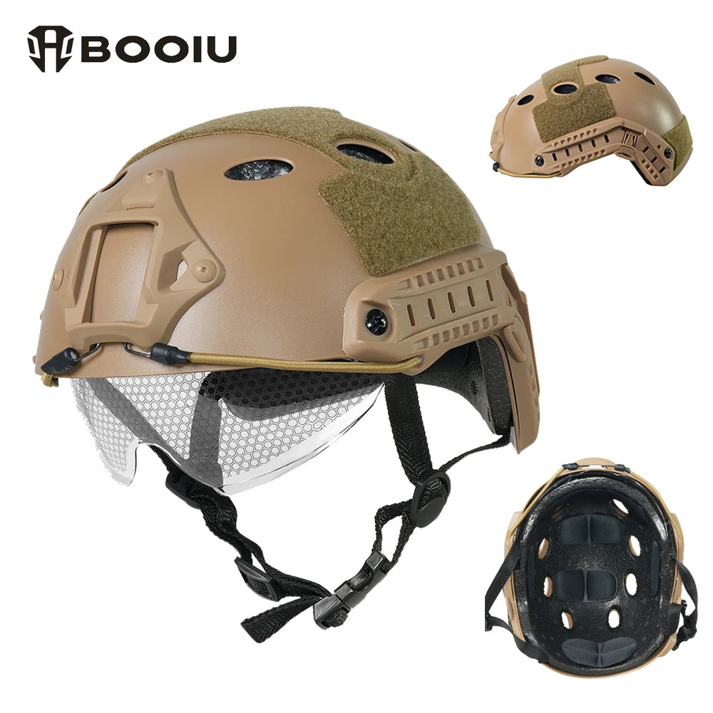 BOOIU Tactical FAST Helmet with Flip-Up Goggle – MH / PJ Style