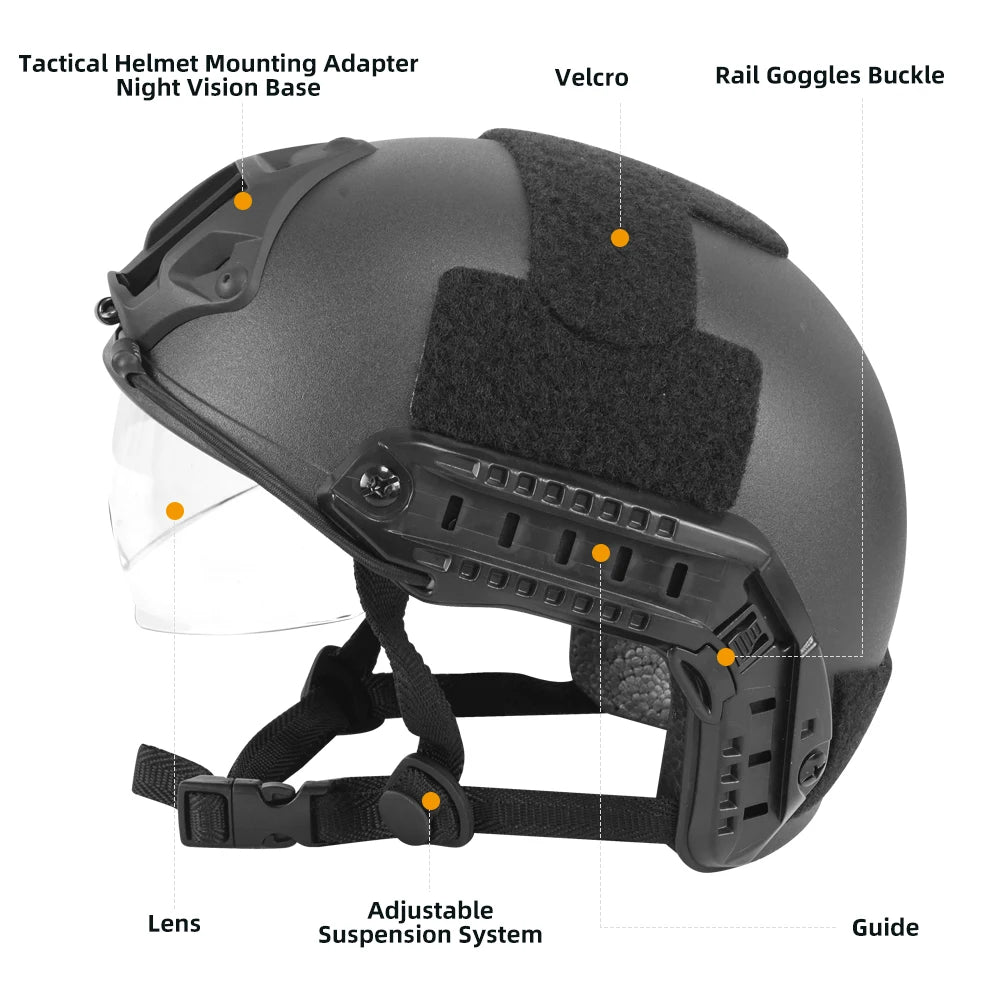 BOOIU Tactical FAST Helmet with Flip-Up Goggle – MH / PJ Style