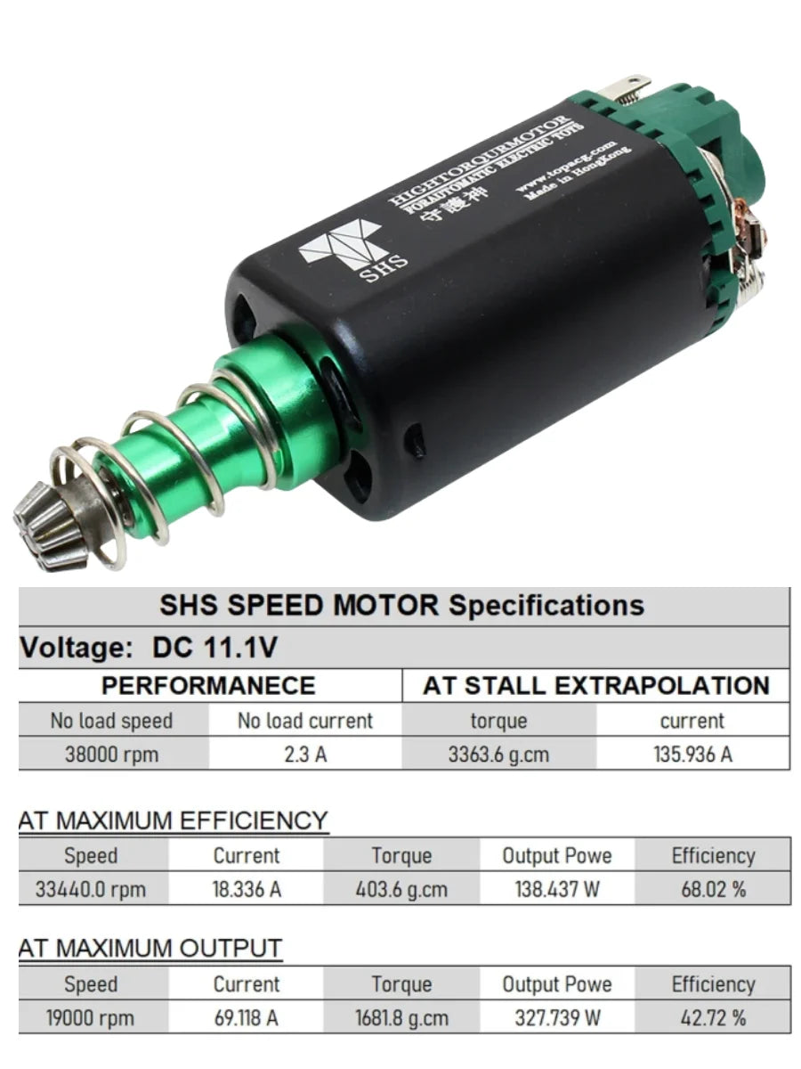 SHS AEG Motor High Torque Motor 11.1V 38000 Twist Type Speed Motor Long Type Airsoft M16/M4/MP5/G3/P90