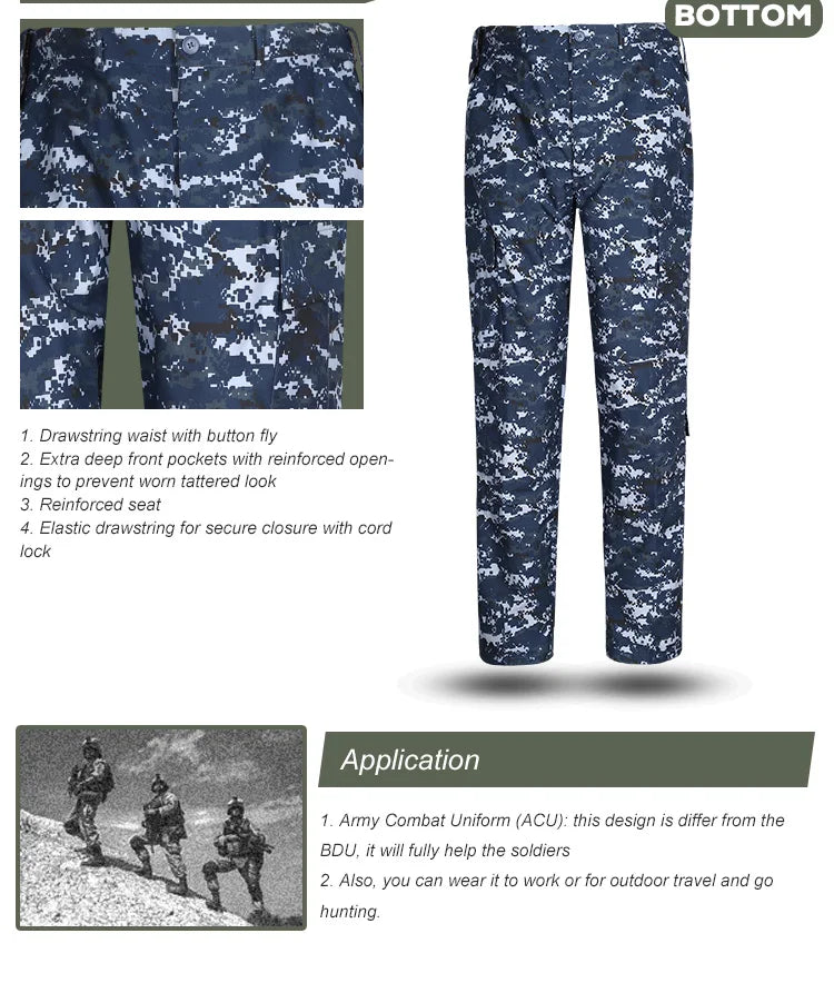 Military Navy Blue Camouflage Tactical Uniform Set for Airsoft, Training & Outdoor Use