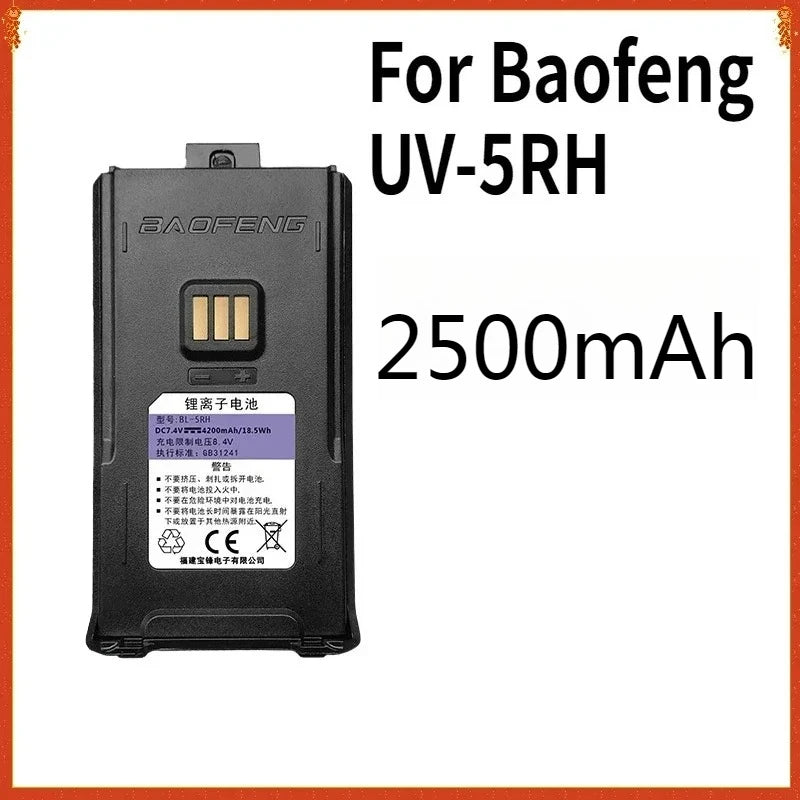 For Baofeng UV-5RH Radio Battery USB C High Capacity Rechargable Batterior Tri-Band 999Ch Frequency FM Ham Walkie Talkie Battery