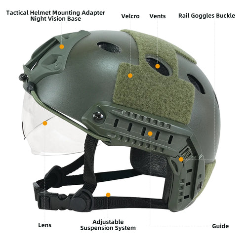 BOOIU Tactical FAST Helmet with Flip-Up Goggle – MH / PJ Style