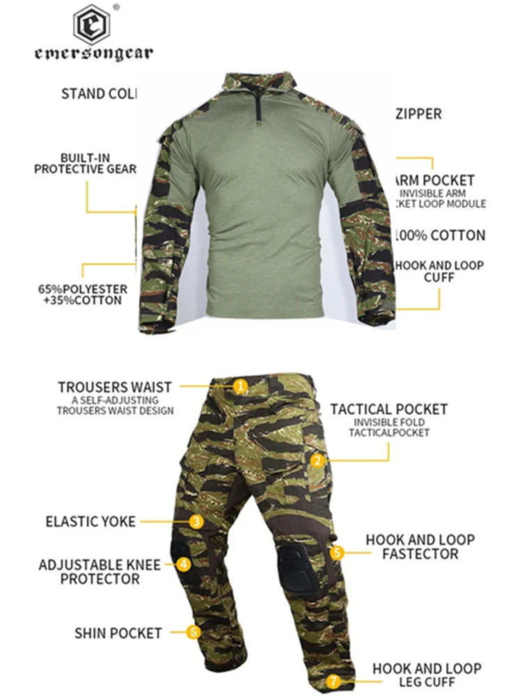 EmersonGear G3 Tabby Tigerstripe Tactical Combat Uniform Set | Airsoft & Milsim Shirt and Pants