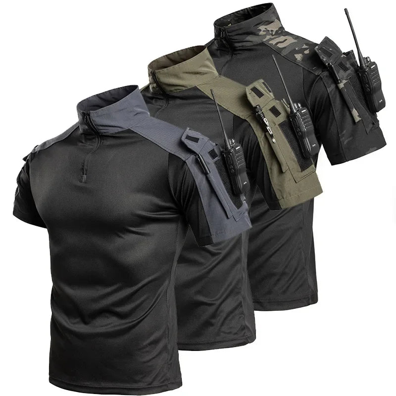 UETEEY Men's Tactical Combat Shirt – Short Sleeve 1/4 Zip Quick-Dry | Airsoft & Outdoor