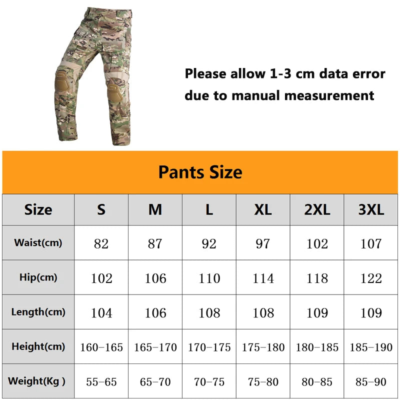 Men's G3 Tactical Combat Pants with Knee Pads – Camo Military Cargo Pants for Airsoft, Hunting, Hiking & Outdoor Gear