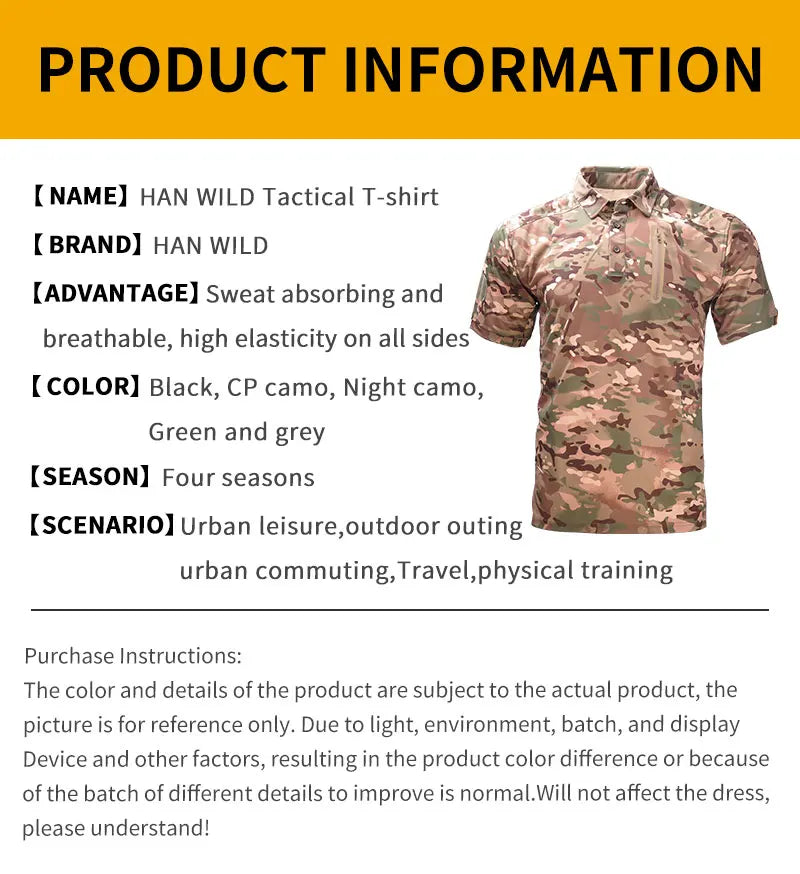HAN WILDC Tactical Camo Combat T-Shirt – Quick-Dry with Hidden Pockets | Airsoft & Hunting