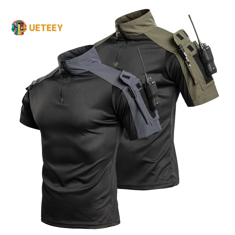 UETEEY Men's Tactical Combat Shirt – Short Sleeve 1/4 Zip Quick-Dry | Airsoft & Outdoor