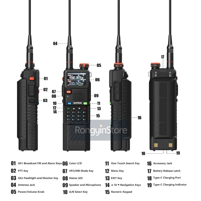 Baofeng UV-5RH Pro GPS Walkie Talkie – 10W Full Band, Type-C, Wireless Copy