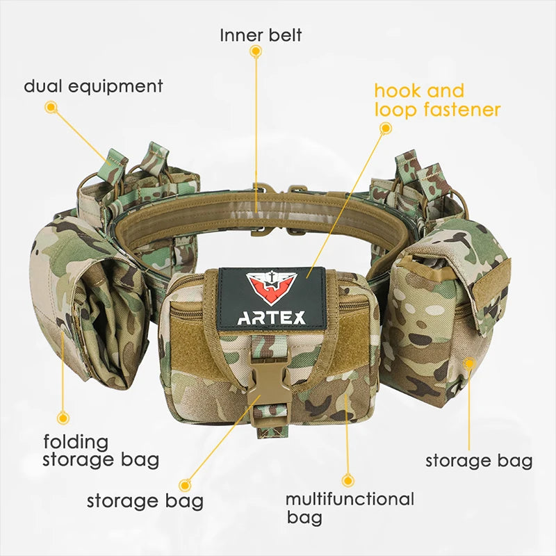 Outdoor Tactical Duty Belt 7-in-1 – MOLLE Battle Belt with Pouches | Law Enforcement & Airsoft