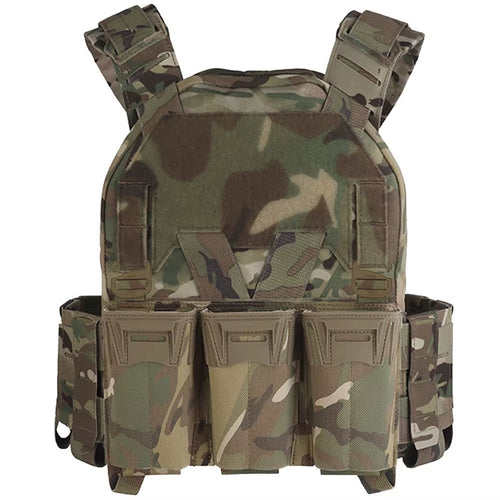 Camo Sub-Zero Style Plate Carrier Airsoft Hunting Tactical Vest with Multicaliber 9MM 6Pcs Long Mag/5.56 Triple Magazine Pouch